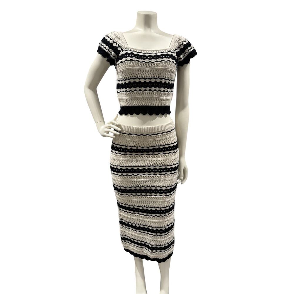 Freshman 1996 Black/White Crochet Knit 2 Piece Crop Top and Midi Skirt Set Sz S